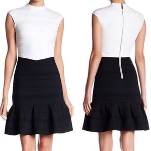 Ted Baker soft Knitted Flare Dress. DARK BLUE bottom and White sleeveless top.